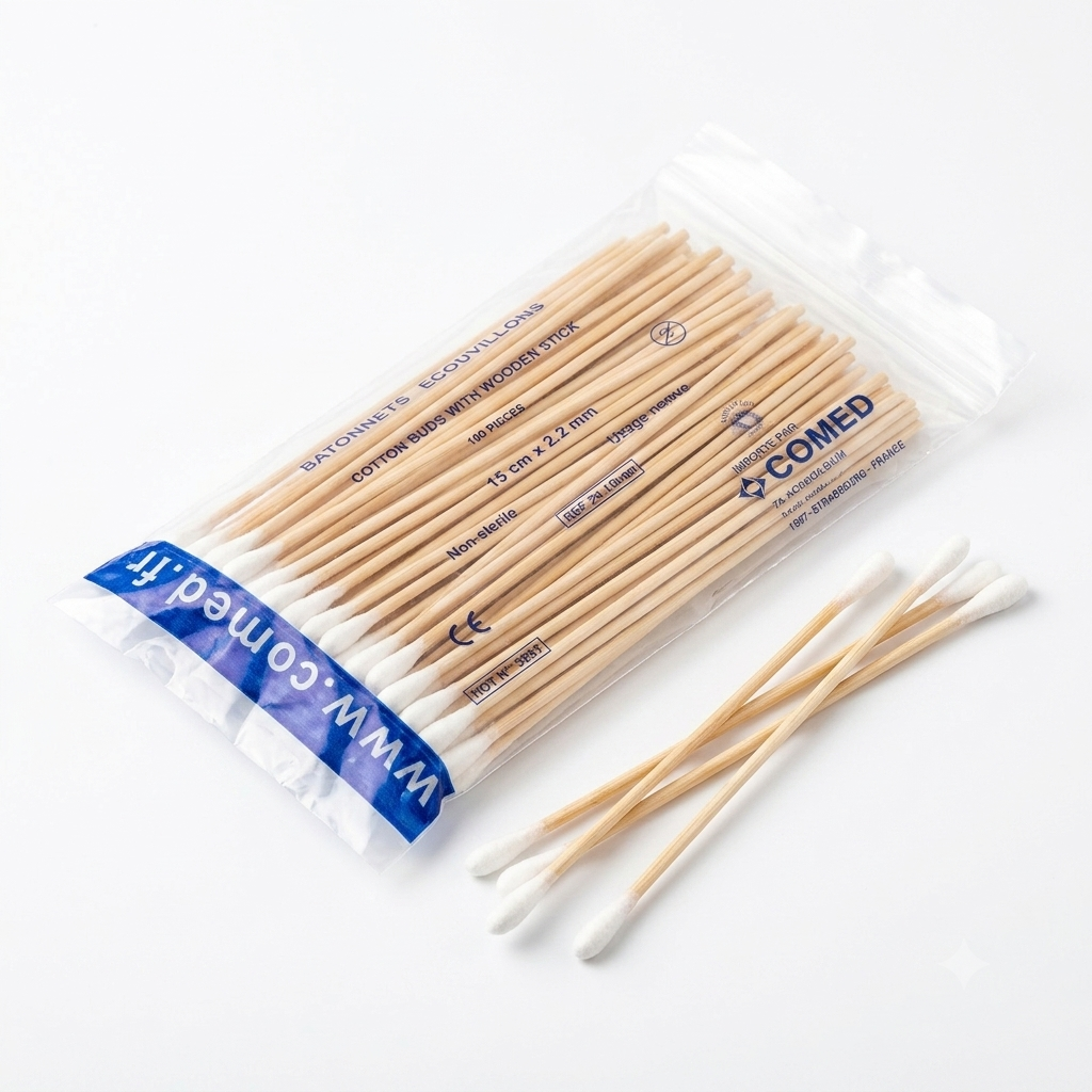 Écouvillons médicaux coton-tige bois 150 mm sachet de 100 – Image 2